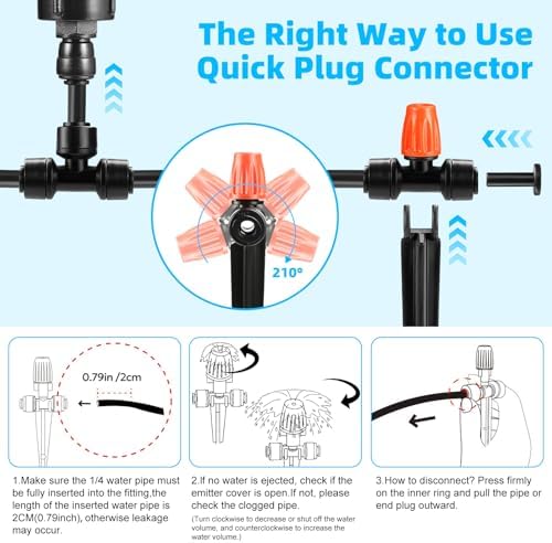 75FT Drip Irrigation System - Easy to Assemble Quick Plug Adjustable Spray Volume Garden Watering/Misting Cooling System with 1/4" Polyethylene (PE) Water Pipes for Gardens, Raised Beds, Lawns