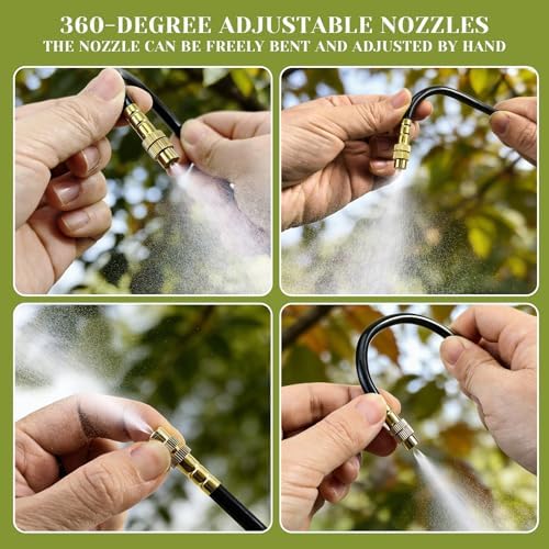 Drip Irrigation System,100 Ft Quick-Connect Garden Sprinkler Kit with 16pcs 360° Adjustable Nozzles for Garden, Lawn, Greenhouse, Raised Beds & Outdoor Plants