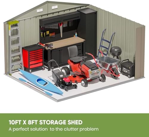 Patiowell 10 x 8 FT Outdoor Storage Shed, Large Garden Tool Metal Shed