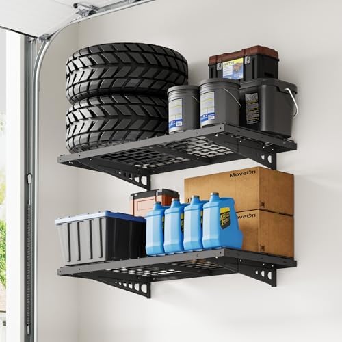 FLEXIMOUNTS 2x4ft Garage Storage, 2 Pack Garage Wall Shelving, Black