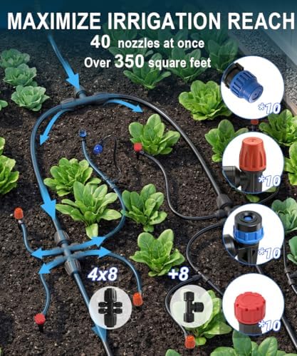 40FT Main tube1/2 Drip Irrigation System Kit with 40 Adjustable Nozzles