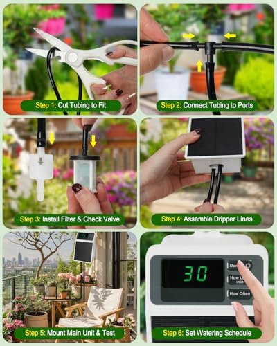 Solar Automatic Drip Irrigation System, 15 Pot Self Watering System with 2200mAh, IPX5 Waterproof, USB-C & Solar Charging, Timer Modes for Indoor/Outdoor Garden, Balcony & Patio