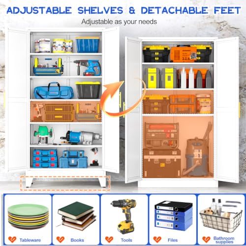 GAIOUS 79'' Tall Metal Garage Storage Cabinet, Home Office Cabinet White