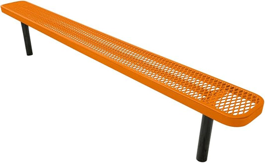COATEDOUTDOORFURNITURE Heavy-Duty Outdoor Bench Thermoplastic Coated, Expanded Metal, Commercial-Grade Seating, Made in America (Inground Without Back, 8 Ft, Textured Orange)