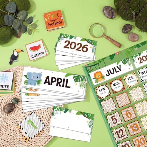Sinload Classroom Calendar Pocket Chart Green, Jungle