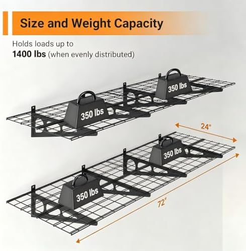 Garage Shelving, 2-Pack 2x6 ft Garage Wall Shelving, 1400 lbs, Black