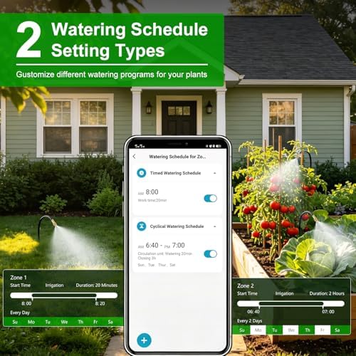 120FT WiFi Solar Drip Irrigation System, Dual Zone Timer