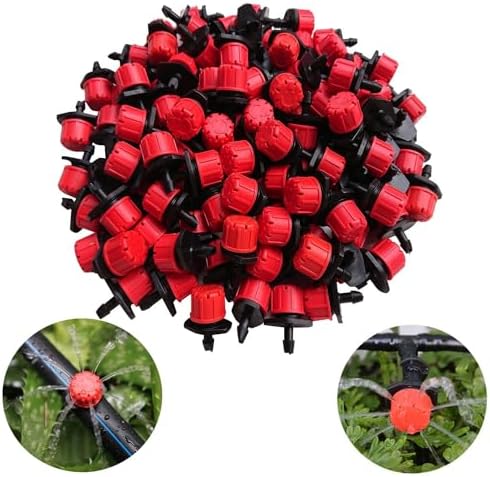 Kalolary 100Pcs 1/4Inch Adjustable Micro Drip Irrigation System Watering Sprinklers Anti-Clogging Emitter Dripper Red Garden Supplies