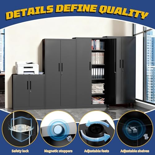 Metal Storage Cabinet, 71" Steel Garage Storage Cabinets with Lock