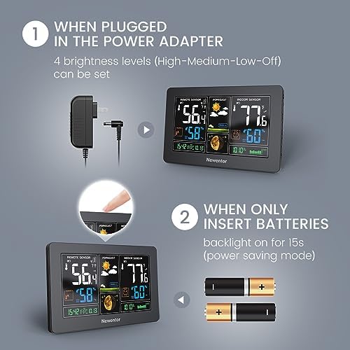 Newentor Weather Station Wireless Indoor Outdoor Thermometer, Black,2Sensor