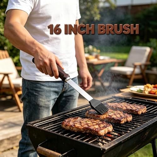 Grilling Accessories - 16 Inch Extra Long BBQ Accessories Grill Gifts for Men, Barbecue Grilling Tools Utensils Set with Spatula, Fork, Brush, Tongs, Thermometer