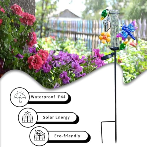 Solar Rain Gauge Outdoor, Dragonfly Rain Gauges for Yard