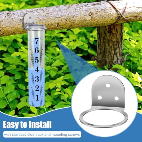 Accurate Rain Gauge Outdoor,7" Rain Gauges Outdoors Best Rated with Stainless Steel Rack Holder, Thickened Plastic Large Precise rain Measure Guage for Yard Fence Garden Lawn