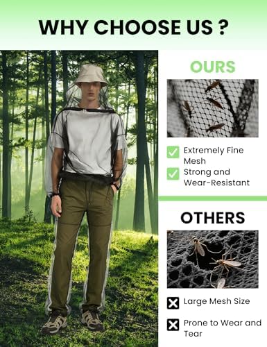 HENNCHEE Mosquito Suits for Adult, Mesh Net Bug Hooded Jacket Pant, Outdoor Full Body Protection Mosquito Proof Clothing