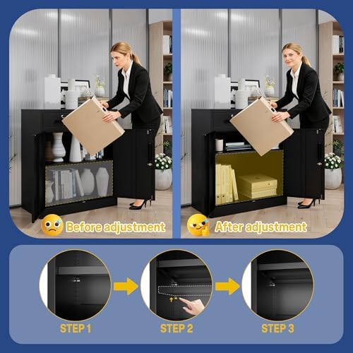 Metal Storage Cabinet with 2 Drawer, 35" Office Storage Cabinets