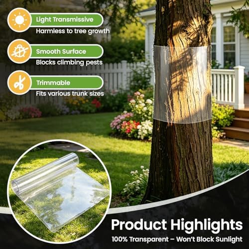 Tree Protector Wrap - Thickened PVC Transparent Tree Guard with Strong Adhesive, Reusable Barrier for Iguana, Rodents and Cats Climbing Prevention (48" x 16")