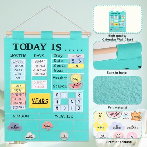 Learning Calendar Weather Time Wall Center Classroom Pocket Chart For Kids