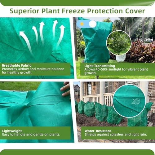 2 Pack Plant Covers Freeze Protection, 40"W x 45"H Winter Frost Blanket 2.36 oz/yd² Fabric Frost Cloth Tree Covers Shrub Jacket Bag with Zipper & Drawstring for Plants Fruit Tree Shrub Potted - Green