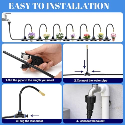 80FT Drip Irrigation Kit, 8mm Hose with 20 Brass 360° Adjustable Nozzles, Quick Connectors Automatic Garden Watering System– Complete Garden Irrigation System for Lawn, Greenhouse, Patio, Yard