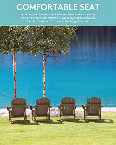 SERWALL Folding Adirondack Chair Set of 2 Outdoor Chairs Painted Adirondack Chair Weather Resistant for Patio Deck Garden, Backyard Deck, Fire Pit- Brown
