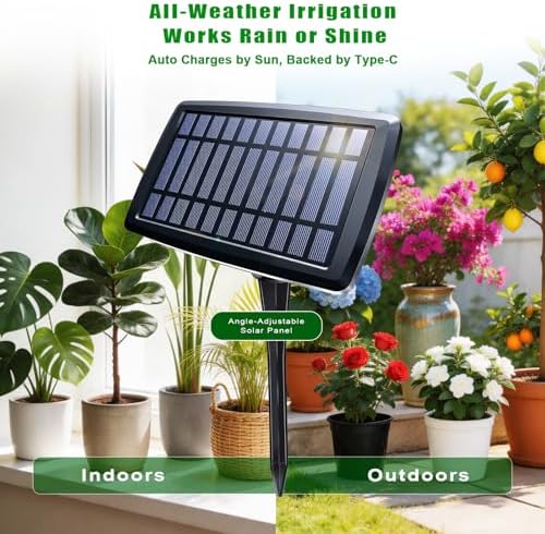Solar Irrigation System for Garden, Solar Drip Irrigation System Automatic Drip Irrigation Kits with Irrigation Timer, Solar Powered Garden Watering System for Balcony, Vacation Plant Care