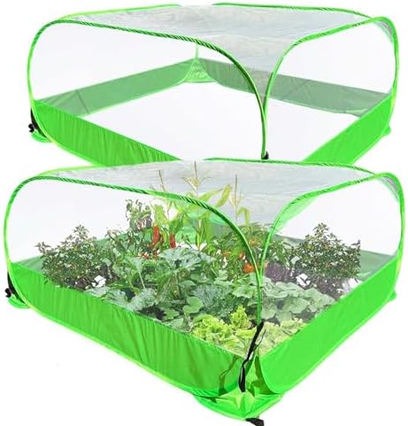 Pop Up Garden Mesh Plant Cover 2Pcs Outdoor Plant Protector Mesh Plant Enclosure Raised Bed Garden Bird and Pest Protection Guard for Fruits Vegetables Seedlings and Herbs