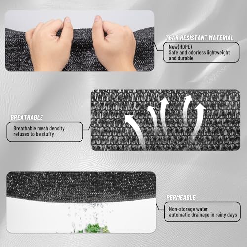 Cool Area Sun Shade Cloth with Grommets for Garden, 90% 6x12ft, Black