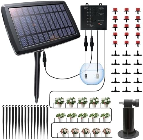 Solar Irrigation System for Garden, Solar Drip Irrigation System Automatic Drip Irrigation Kits with Irrigation Timer, Solar Powered Garden Watering System for Balcony, Vacation Plant Care