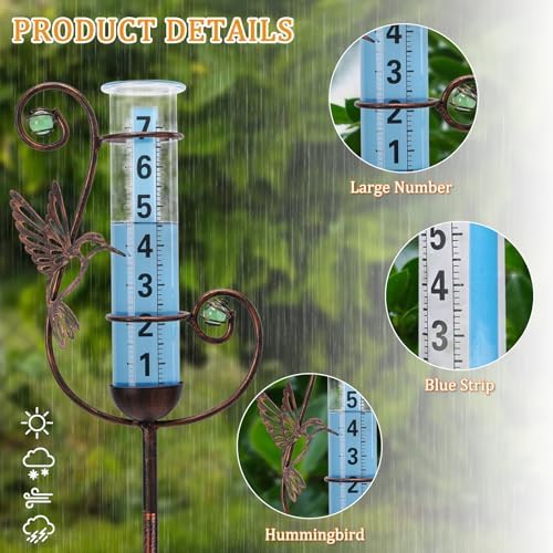 Rain Gauge Outdoor, Hummingbird Rain Gauges for Yard Patio Lawn Decor