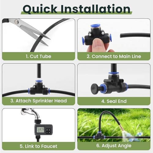 100FT Automatic Drip Irrigation Kits with Water Timer 360° Bendable Spray