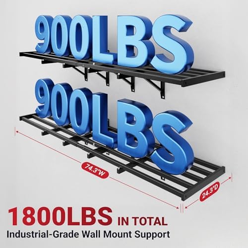 FLEXIMOUNTS Fold-Down 4-Pack 2x6ft Garage Wall Shelving, 1800lbs Load,Black