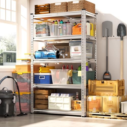 REIBII Storage Shelves 2020LBS Garage Shelving Heavy Duty Metal Shelving Adjustable 5 Tier Pantry Shelves for Garage Pantry Closet Kitchen Basement 28" W x 12" D x 59.8" H, 4 Pack
