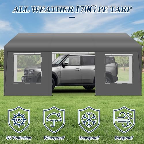 COVERONICS 12' x 20' Heavy Duty Carport Tent, Grey