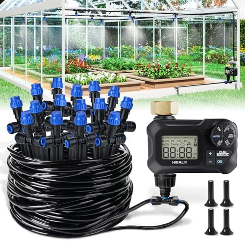 HIRALIY 59FT Drip Irrigation Kit with Water Timer, Quick-Connect