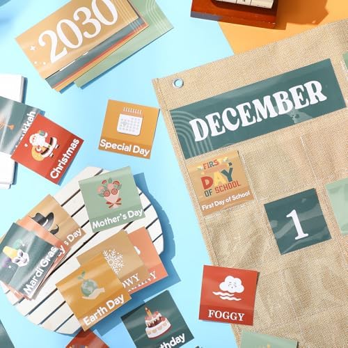 Sinload Classroom Calendar Pocket Chart Linen Color, Modern Boho