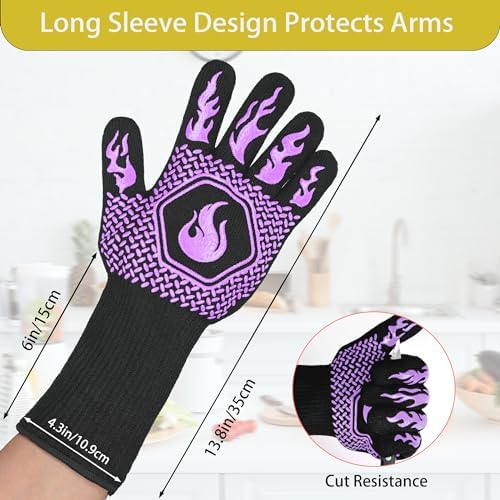BBQ Gloves 1472F Heat Resistant Non-Slip Silicone (Purple)