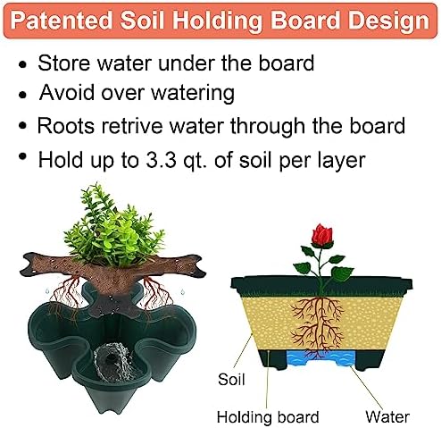 DUNCHATY Stackable Planter, Vertical Garden Planter with Wheels and Tools, Strawberry Indoor/Outdoor 5 Tier Tower Herb for Growing Vegetables Succulents, Dark Green, 2 Pack