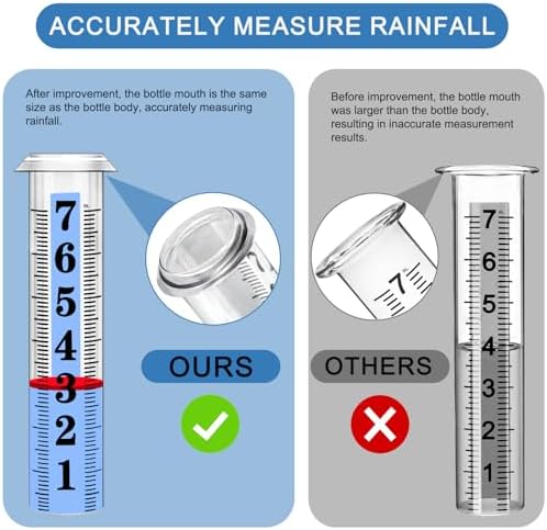 2PCS Rain Gauge Replacement Tube Plastic, Accurate Rain Gauge Outdoor, Thickened and Transparent 7" Capacity Tube with Blue Strip for Yard & Garden, 2 Rainfall Meter Tube with 1 Clean Brush