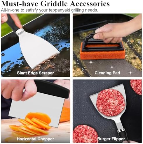 Grilliance 27pcs Griddle Accessories Kit for Blackstone, Professional Hibachi Flat Top Grill Tools, Enlarged Spatula Gift Set with Basting Cover，Burger Press Patty Maker for Outdoor BBQ Teppanyaki