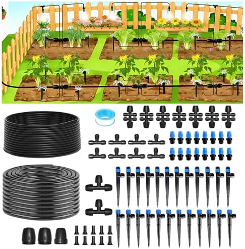 230FT Drip Irrigation System,Automatic Garden Watering System with 1/4" & 5/16" Tubing, Adjustable Spray Nozzles & Sprinklers for Garden, Greenhouse, Lawn, Potted Plants