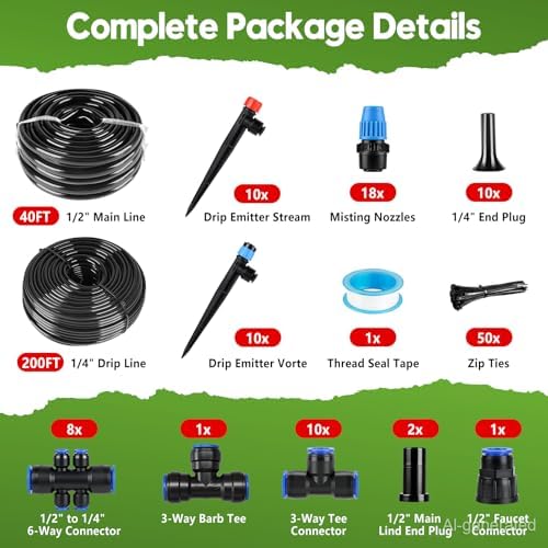 240FT Drip Irrigation System Kit, Automatic Garden Watering System
