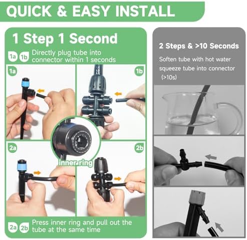 Riboud Quick-Connect 200FT Drip Irrigation System Kit, Automatic Garden Plant Watering System for Greenhouse, Yard, Lawn, with 1/2 inch 1/4 inch Irrigation Tubing Hose and Accessories