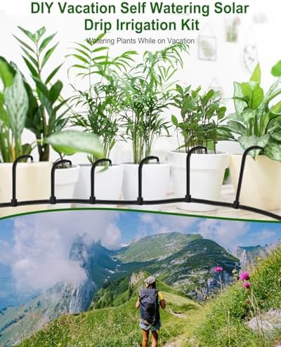 Solar Automatic Drip Irrigation System, 15 Pot Self Watering System with 2200mAh, IPX5 Waterproof, USB-C & Solar Charging, Timer Modes for Indoor/Outdoor Garden, Balcony & Patio