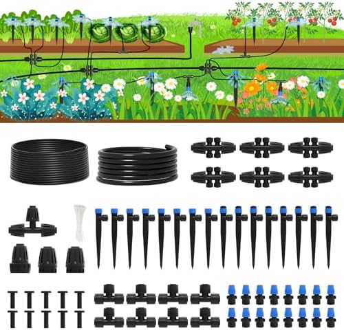 2026 Upgrade 230FT Quick-Connect Drip Irrigation System Kit with 1/4” & 1/2” Fast-Lock Tubing, Adjustable Emitters & Sprinklers for Garden & Greenhouse