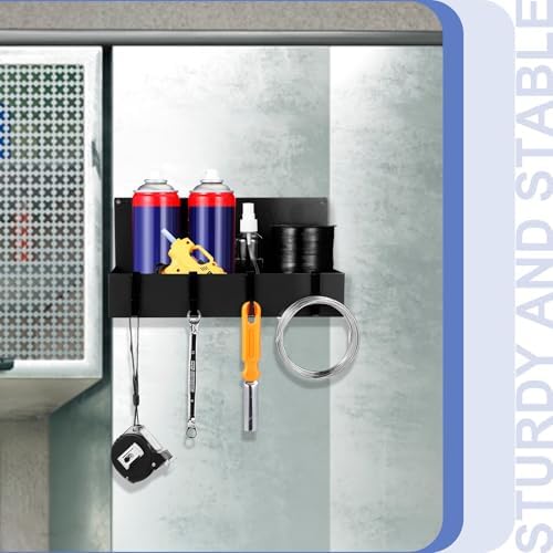 Lineshading 3 Pack Magnetic Garage Organizer with Hook, Fridge Shelf, Black