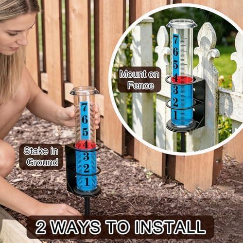 YZDTECH Rain Gauge Outdoor, Accurate Rain Gauges Outdoors Best Rated with Metal Rack Holder, Large Water Gauge with Red Float, Water Rain Meter with Thickened Plastic Large Font Tube for Yard Garden