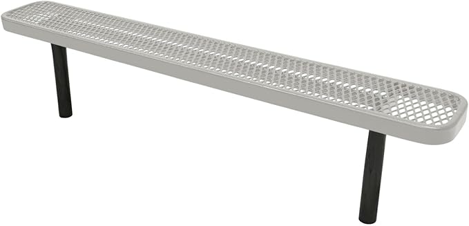 COATEDOUTDOORFURNITURE Heavy-Duty Outdoor Bench Thermoplastic Coated, Expanded Metal, Commercial-Grade Seating, Made in America (Inground Without Back, 6 Ft, Textured Grey)