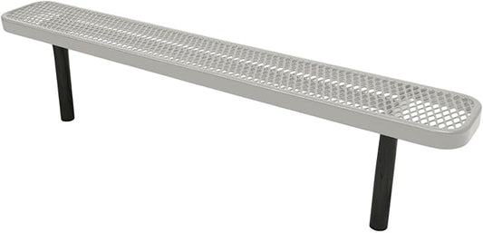 COATEDOUTDOORFURNITURE Heavy-Duty Outdoor Bench Thermoplastic Coated, Expanded Metal, Commercial-Grade Seating, Made in America (Inground Without Back, 6 Ft, Textured Grey)