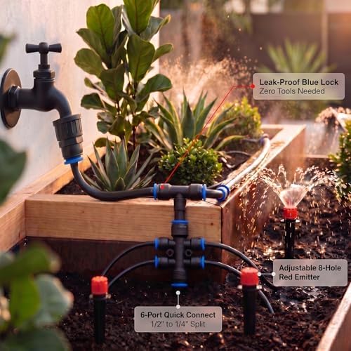 Drip Irrigation Kit – 230FT Automatic Garden Watering System with Quick-Connect 1/4" & 1/2" Fast-Lock Tubing, Adjustable Nozzles & Sprinklers for Greenhouse, Lawn, Potted Plants