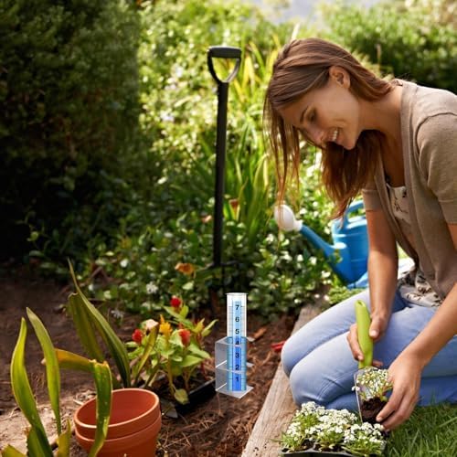 Glass Rain Measuring Gauge - Outdoor Weather Collector Stake, Reusable Snow Reader | Freeze Resistant Observation Tool with Markings for Lawn Yard Patio Garden Pathway, Outdoor, Portable with Proof